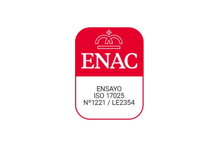 Logotipo oficial de ENAC con acreditación de ensayo ISO 17025 Nº 1221/LE2354